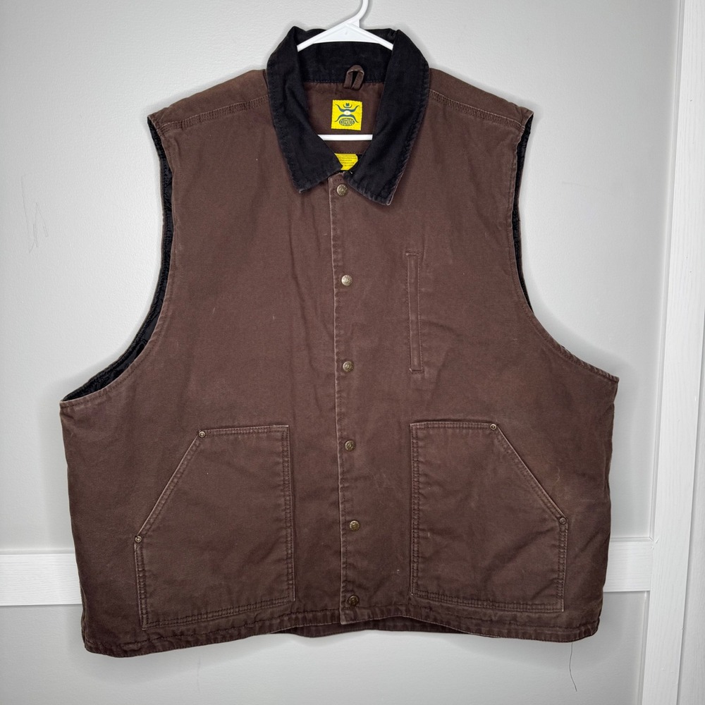 Cuernos Canvas Rancher Work Vest Mens 3XL Brown Quilted Insulated Western